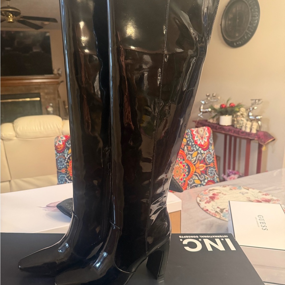 INC International Concepts Black Patent Over-the-Knee Boot